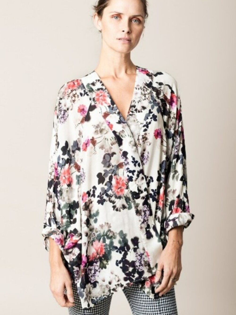 SMYTHE Crossover Blouse Plum Floral